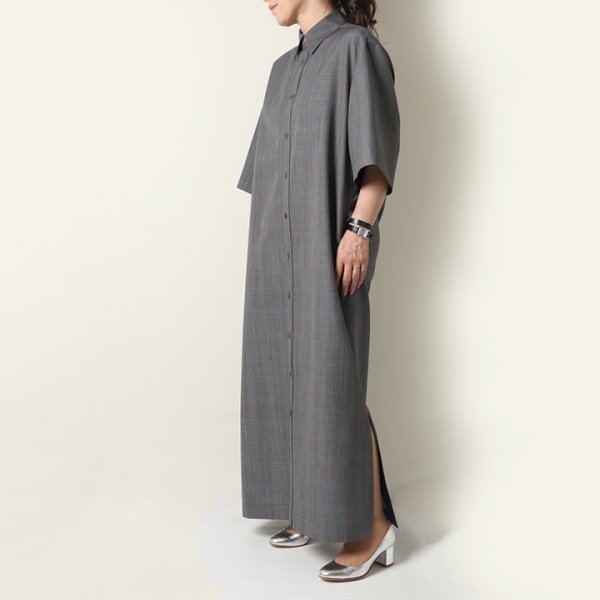 画像8: 【 40%OFF セール132,000円→79,200円】 BLAMINK ブラミンク ウールモヘヤチェックレギュラーカラーショートスリーブワンピース{7926-230-0243-DGY-BAS} (8)