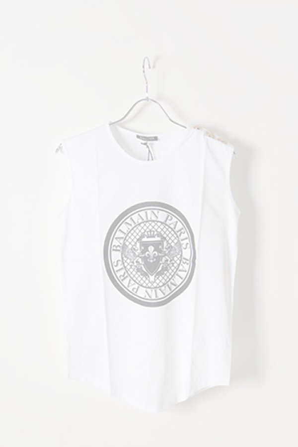 画像1:   BALMAIN バルマン BF1 T-SHIRT BLASON LOGO G-PRINT SSL{828105I001-5207-AIS} (1)