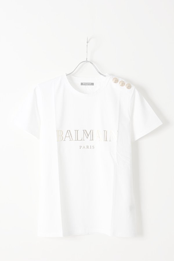 画像1:   BALMAIN バルマン BF1 T-SHIRT BALMAIN-LOGO FOIL{9111077I042-GAD-AIS} (1)