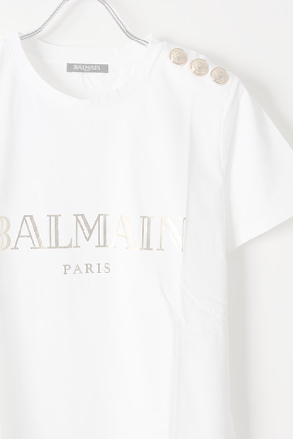画像2:   BALMAIN バルマン BF1 T-SHIRT BALMAIN-LOGO FOIL{9111077I042-GAD-AIS} (2)