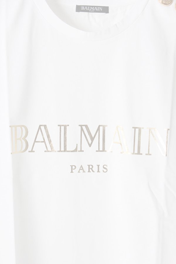 画像4:   BALMAIN バルマン BF1 T-SHIRT BALMAIN-LOGO FOIL{9111077I042-GAD-AIS} (4)