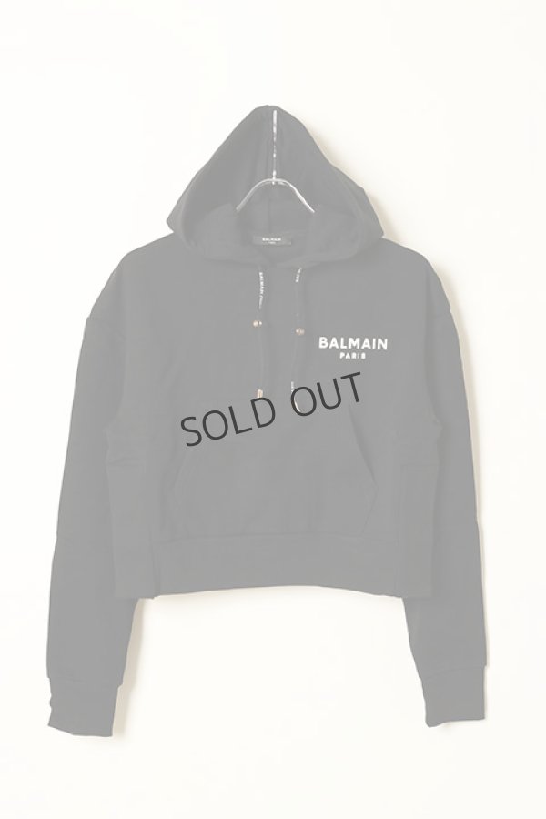 画像1: {SOLD}BALMAIN バルマン BF1 JERSEY BALMAIN FLOCK DETAIL CROPPED HOODIE{-BCS} (1)