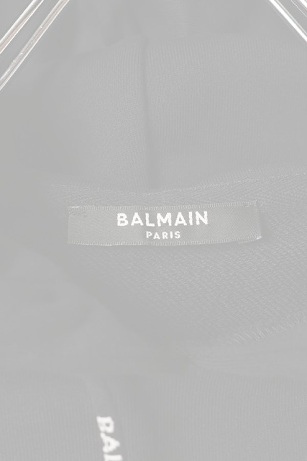 画像2:   BALMAIN バルマン BF1 JERSEY BALMAIN FLOCK DETAIL CROPPED HOODIE{-BCS} (2)