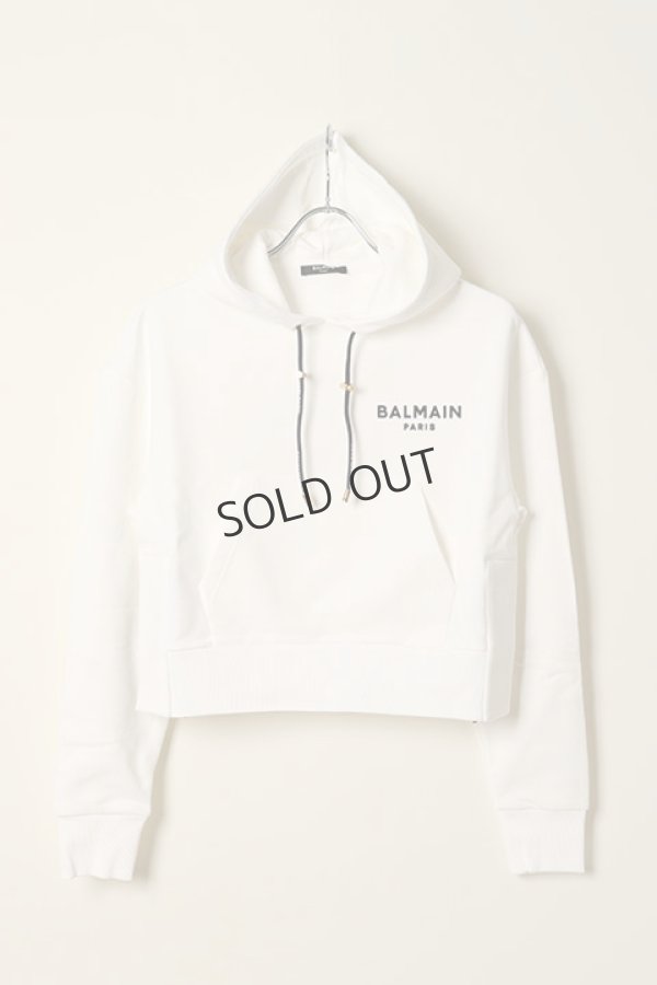 画像1: {SOLD}BALMAIN バルマン BF1 JERSEY BALMAIN FLOCK DETAIL CROPPED HOODIE{-BCS} (1)