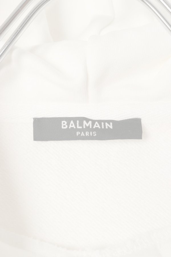 画像2:   BALMAIN バルマン BF1 JERSEY BALMAIN FLOCK DETAIL CROPPED HOODIE{-BCS} (2)