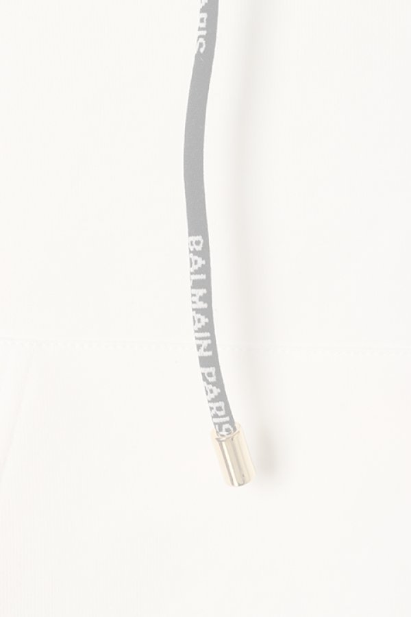 画像4:   BALMAIN バルマン BF1 JERSEY BALMAIN FLOCK DETAIL CROPPED HOODIE{-BCS} (4)