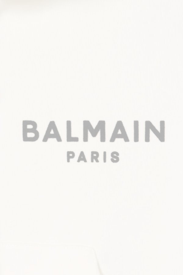 画像5:   BALMAIN バルマン BF1 JERSEY BALMAIN FLOCK DETAIL CROPPED HOODIE{-BCS} (5)