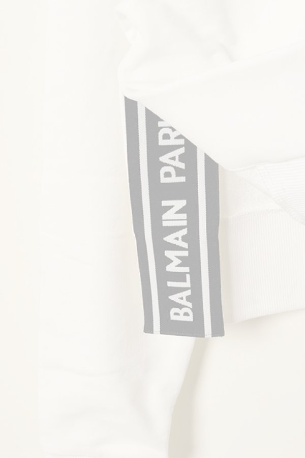 画像7:   BALMAIN バルマン BF1 JERSEY BALMAIN FLOCK DETAIL CROPPED HOODIE{-BCS} (7)