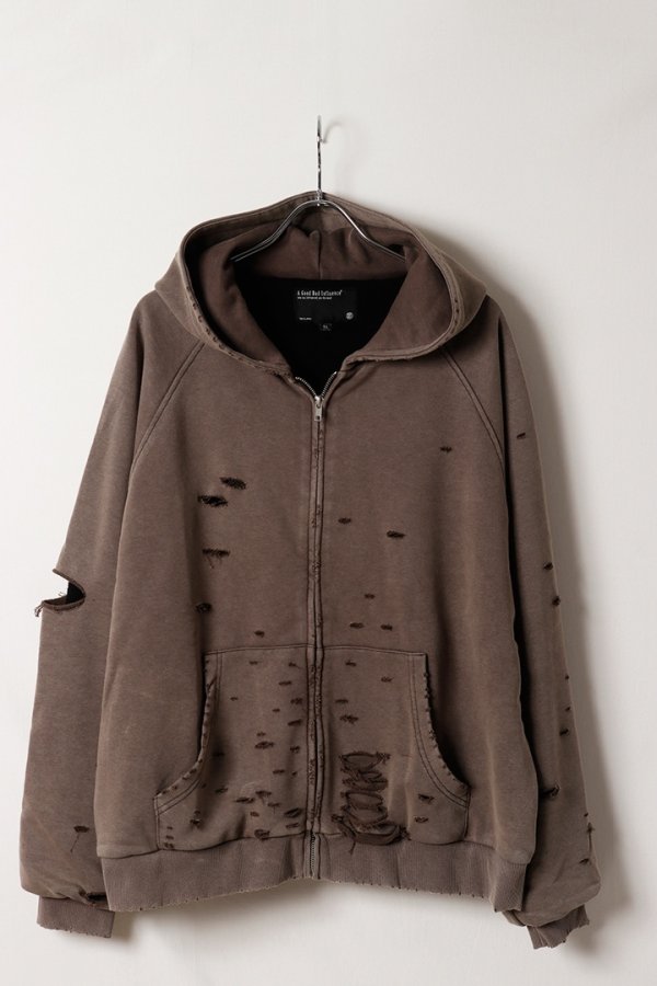 画像1: a good bad influence アグッドバッドインフルエンス AGED DISTRESED ZIP HOODIE{-BFA} (1)