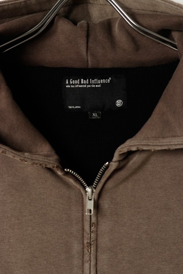 画像2: a good bad influence アグッドバッドインフルエンス AGED DISTRESED ZIP HOODIE{-BFA} (2)