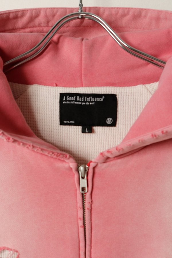 画像2: a good bad influence アグッドバッドインフルエンス AGED DISTRESED ZIP HOODIE{-BFA} (2)