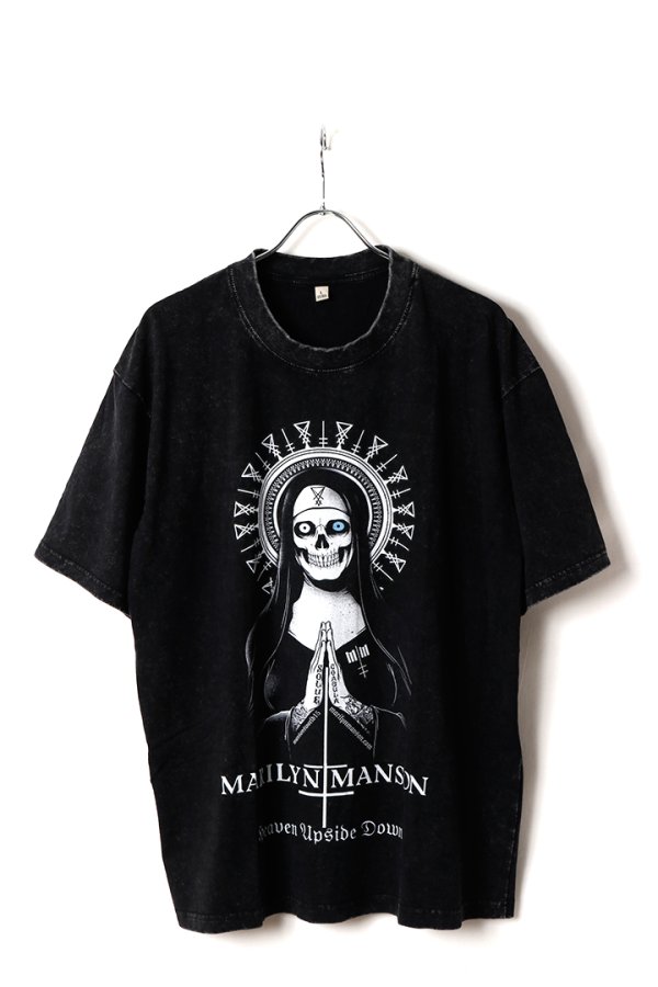 画像1: Marilyn Manson Print Round Neck T-shirt{-BFS} (1)