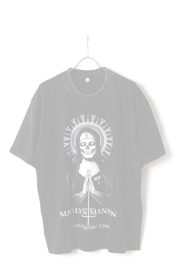 画像1:   Marilyn Manson Print Round Neck T-shirt{-BFS} (1)