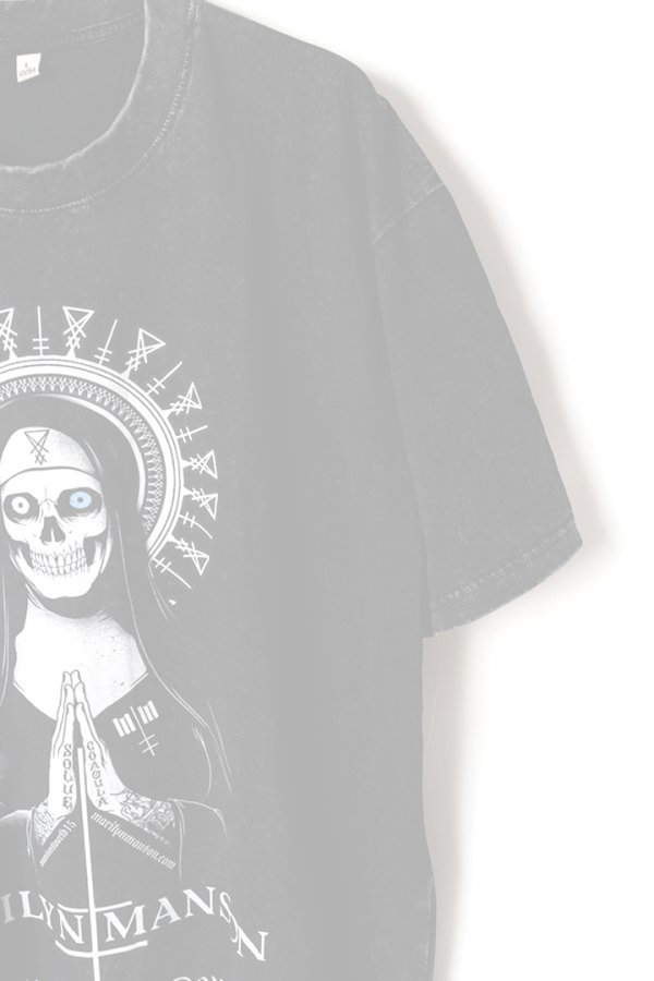 画像3:   Marilyn Manson Print Round Neck T-shirt{-BFS} (3)