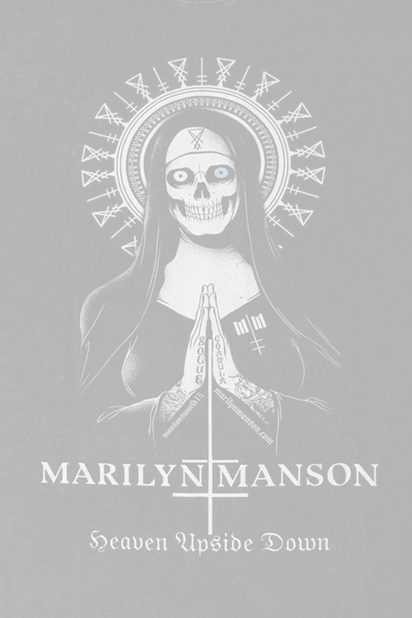 画像4:   Marilyn Manson Print Round Neck T-shirt{-BFS} (4)