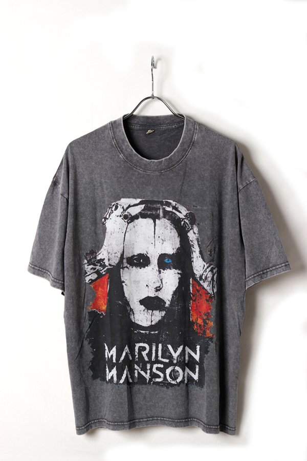 画像1: Marilyn Manson Print Round Neck T-shirt{-BFS} (1)