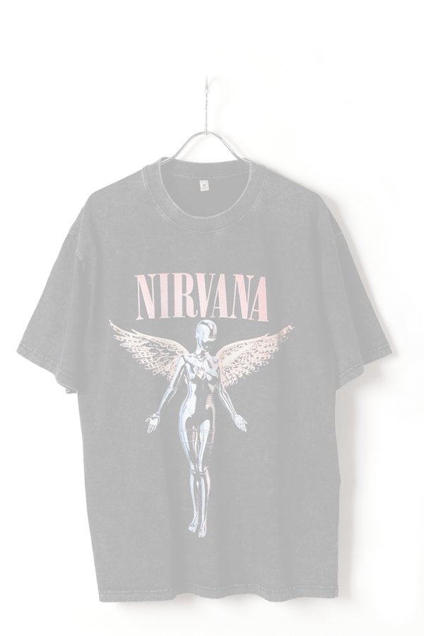 画像1:   NIRVANA Print Round Neck T-shirt{-BFS} (1)