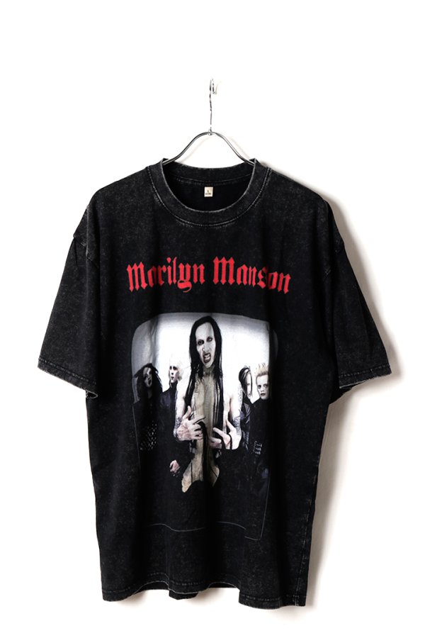 画像1: Marilyn Manson Print Round Neck T-shirt{-BFS} (1)