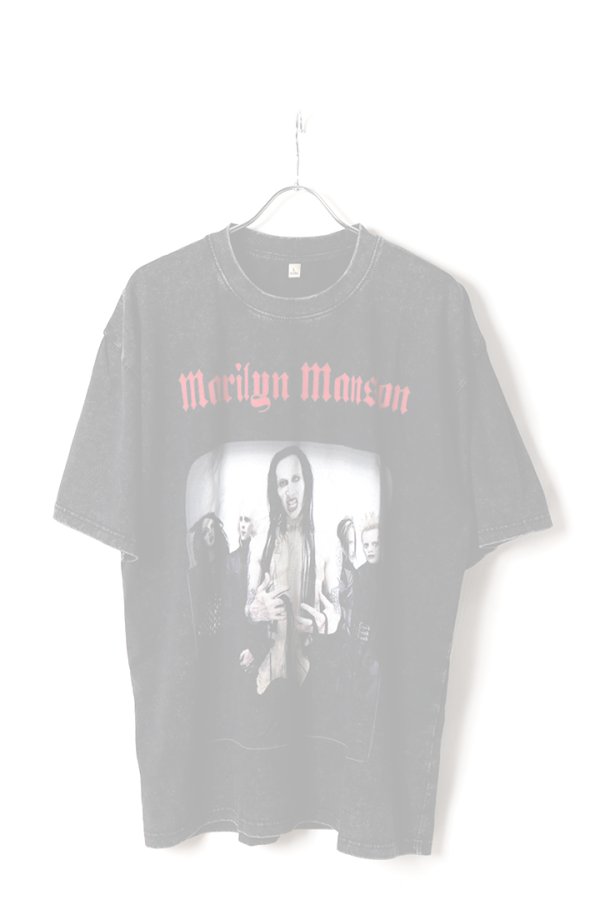 画像1:   Marilyn Manson Print Round Neck T-shirt{-BFS} (1)
