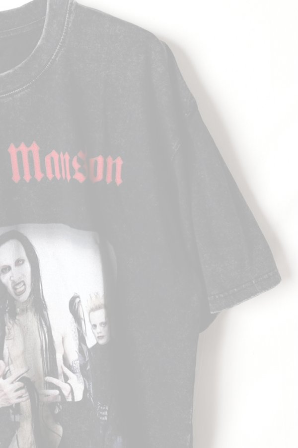 画像3:   Marilyn Manson Print Round Neck T-shirt{-BFS} (3)