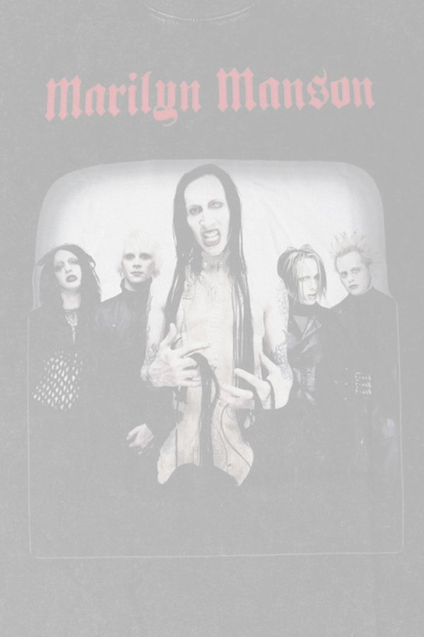 画像4:   Marilyn Manson Print Round Neck T-shirt{-BFS} (4)