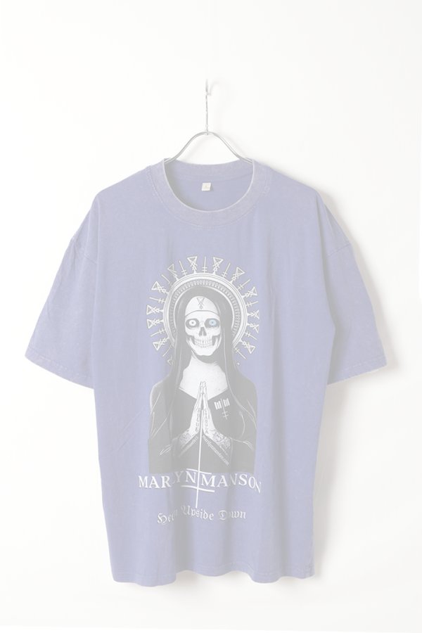 画像1:   Marilyn Manson Print Round Neck T-shirt{-BFS} (1)