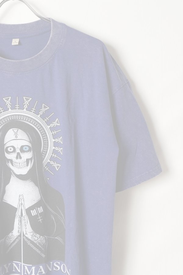 画像3:   Marilyn Manson Print Round Neck T-shirt{-BFS} (3)