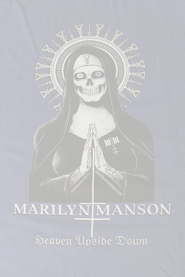画像4:   Marilyn Manson Print Round Neck T-shirt{-BFS} (4)