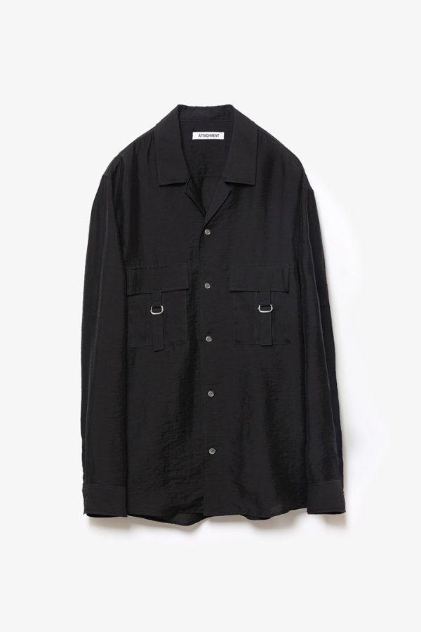 画像1: ATTACHMENT アタッチメント リヨセル/シルク ローン パッチポケットオープンカラーL/Sシャツ{-BFS} (1)