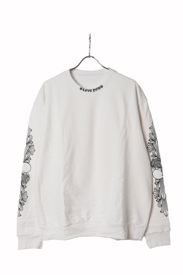 画像1: ★新品 CHROME HEARTS クロムハーツ フローラル クロス CHハート LOVE YOU クルーネック スウェットシャツ{-BES} (1)