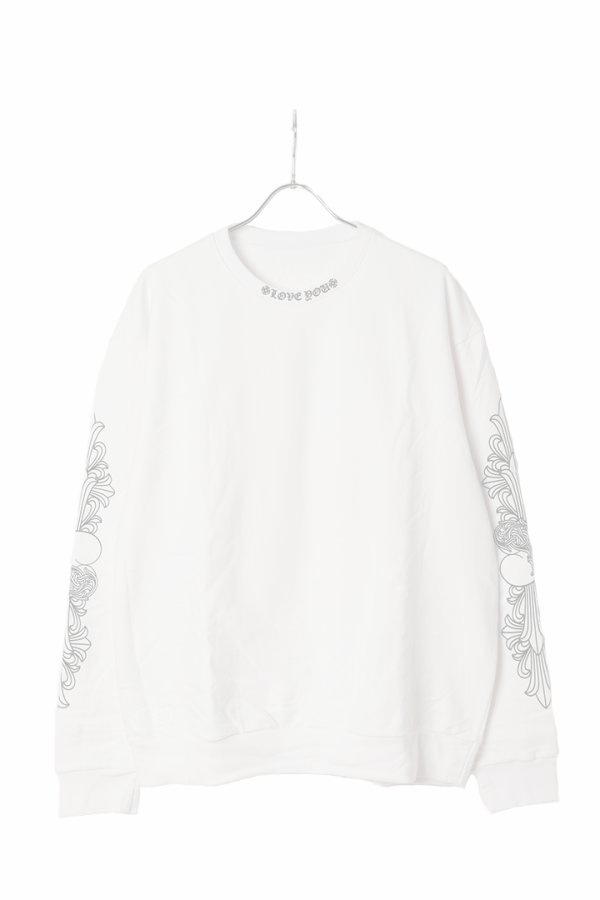 画像1:   CHROME HEARTS クロムハーツ フローラル クロス CHハート LOVE YOU クルーネック スウェットシャツ {-BES}  :CH202505-03-WHT  (1)