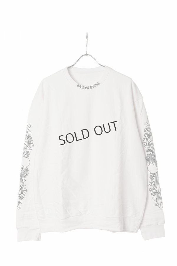 画像1: {SOLD}★新品 CHROME HEARTS クロムハーツ フローラル クロス CHハート LOVE YOU クルーネック スウェットシャツ{-BES} (1)