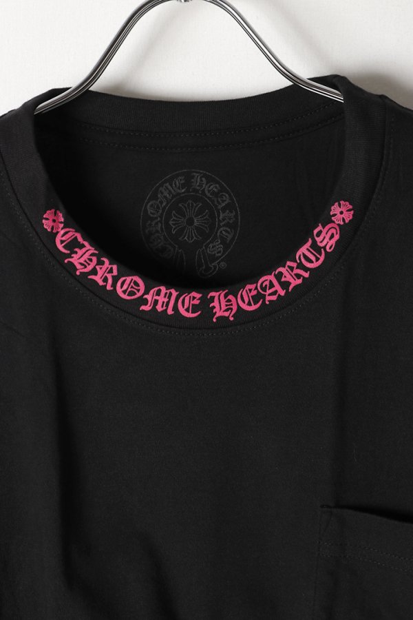 画像2: CHROME HEARTS ロングスリーブ ポケットクルーネックTシャツ ブラック×ピンク{-BEA} (2)