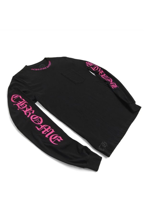 画像15: CHROME HEARTS ロングスリーブ ポケットクルーネックTシャツ ブラック×ピンク{-BEA} (15)