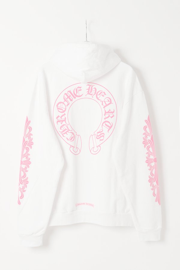 画像6:   CHROME HEARTS クロムハーツ ピンクホースシュー/フローラルクロス プルオーバーパーカー {-BFS}  :CH202603-10-WHT-XL  (6)