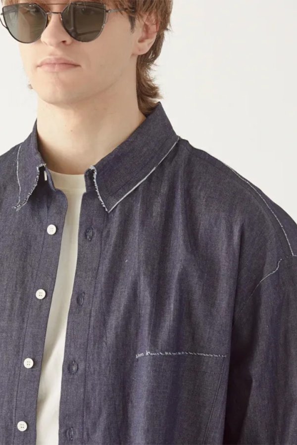 画像2: ekat エカット(UNISEX) CUT OFF DENIM SHIRT{-BFS} (2)