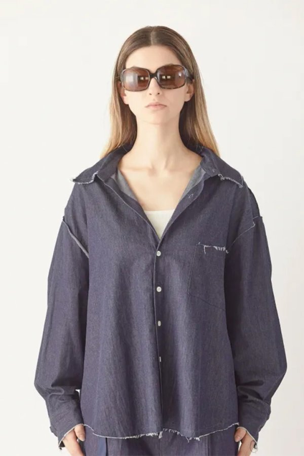 画像16: ekat エカット(UNISEX) CUT OFF DENIM SHIRT{-BFS} (16)