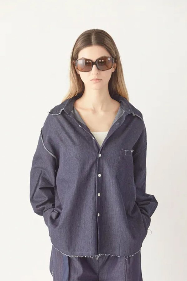 画像19: ekat エカット(UNISEX) CUT OFF DENIM SHIRT{-BFS} (19)