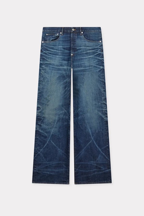 画像1: KENZO ケンゾー ターンアップ ワイド フィット ジーンズ ジャパニーズ デニム {-BEA} (1)