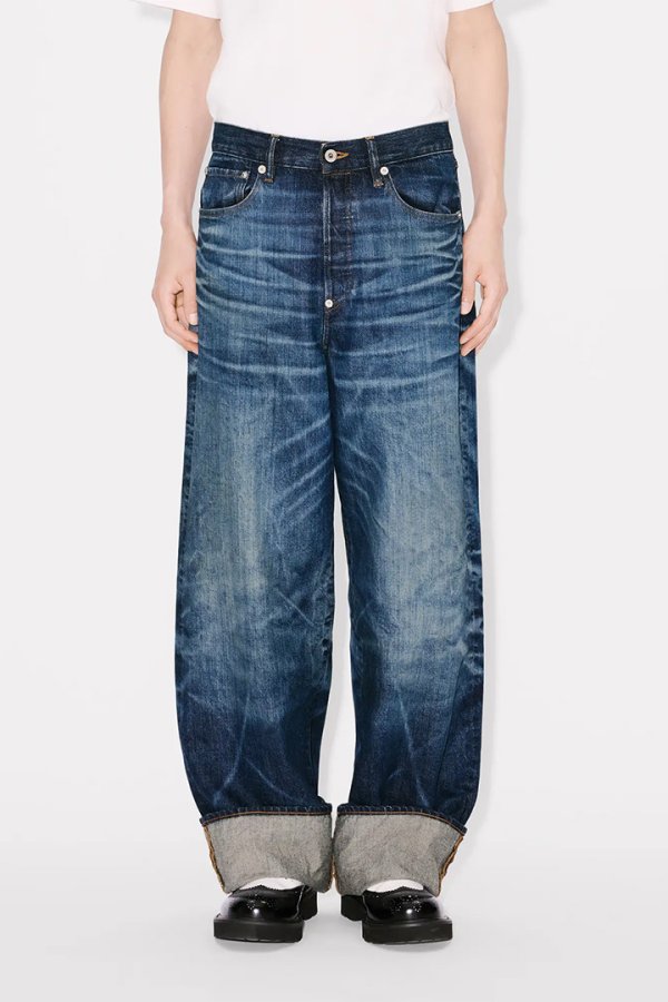 画像5: KENZO ケンゾー ターンアップ ワイド フィット ジーンズ ジャパニーズ デニム {-BEA} (5)