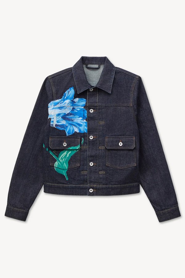 画像1: KENZO ケンゾー KENZO Tulip' スリム プリーツ トラッカー ジャケット イン ジャパニーズ デニム{-BFA} (1)
