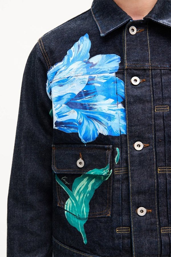 画像5: KENZO ケンゾー KENZO Tulip' スリム プリーツ トラッカー ジャケット イン ジャパニーズ デニム{-BFA} (5)