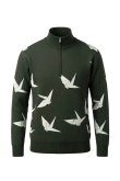 画像1: 1PIU1UGUALE3 GOLF ウノピゥウノウグァーレトレ ゴルフ JACQUARD HALF-ZIP KNIT DANCING CRANE{-BFA} (1)
