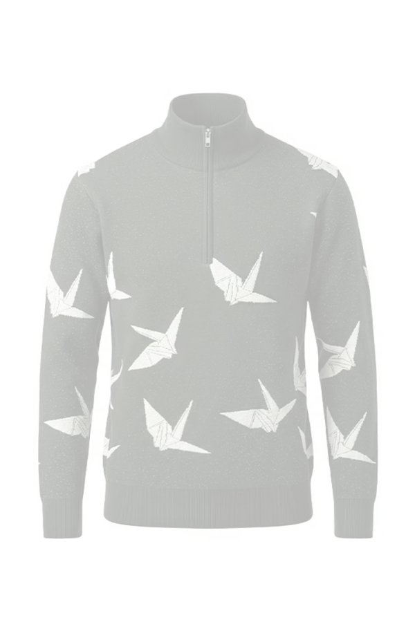 画像1: 1PIU1UGUALE3 GOLF ウノピゥウノウグァーレトレ ゴルフ JACQUARD HALF-ZIP KNIT DANCING CRANE{-BFA} (1)