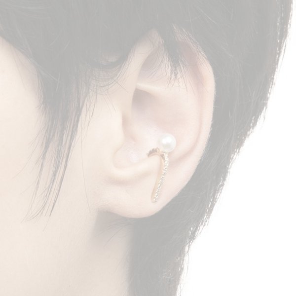 画像2:  {SOLD} Hirotaka ヒロタカ Diamond & Pearl Inner Hook Pierce(Yellow Gold){-BJS} (2)