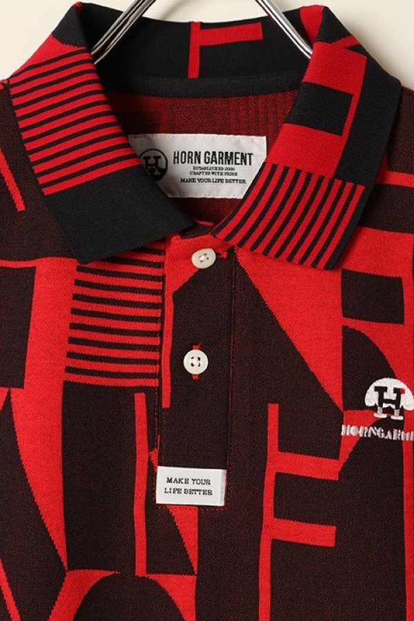 画像2: 【 40%OFF セール26,400円→15,840円】 HORN GARMENT ホーンガーメント Dialogue Jaquard Polo{HCM-2C-AP03-RED-BBA} (2)