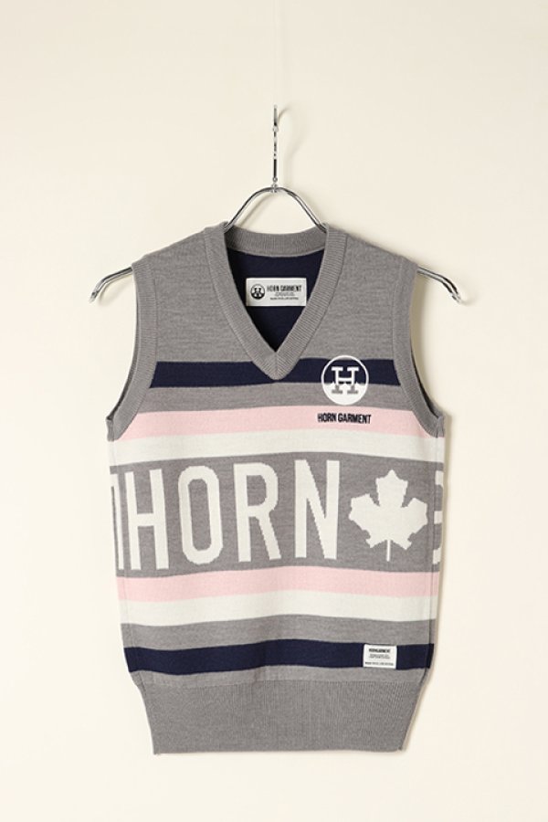 画像1: 【 50%OFF セール｜35,200円→17,600円】 HORN GARMENT ホーンガーメント Maple Score Knit Vest{HCW-1C-AB04-GRY-BAA} (1)