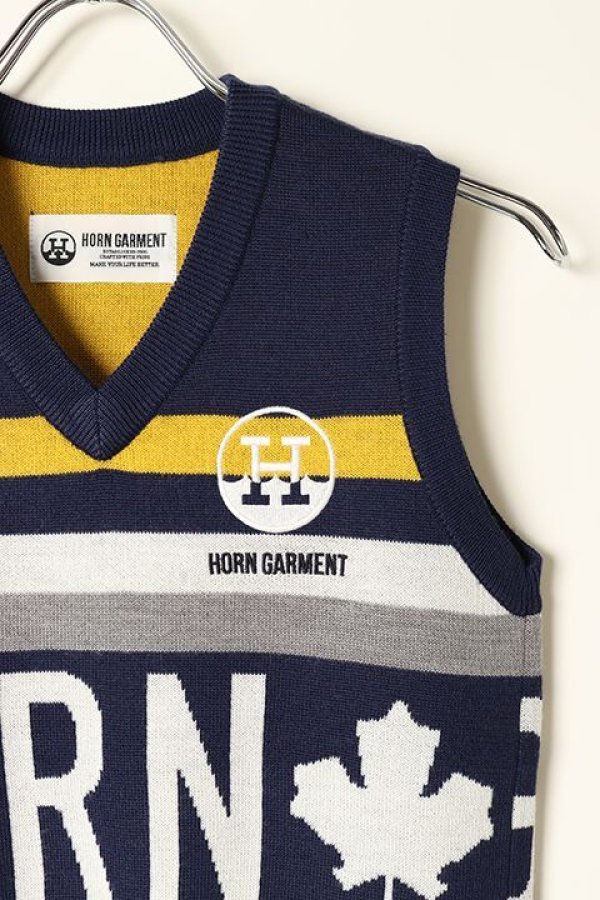 画像3: 【 40%OFF セール35,200円→21,120円】 HORN GARMENT ホーンガーメント Maple Score Knit Vest{HCW-1C-AB04-NVY-BAA} (3)