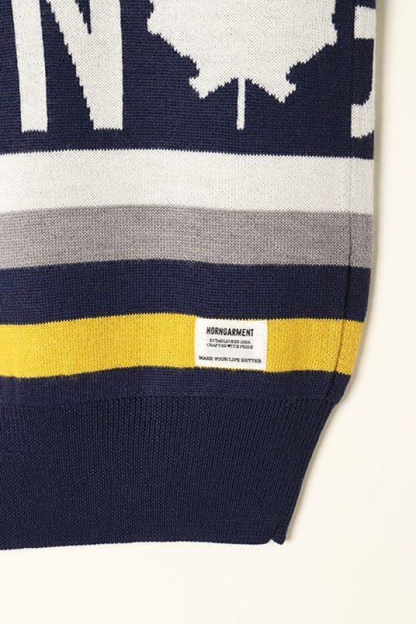 画像4: 【 40%OFF セール35,200円→21,120円】 HORN GARMENT ホーンガーメント Maple Score Knit Vest{HCW-1C-AB04-NVY-BAA} (4)