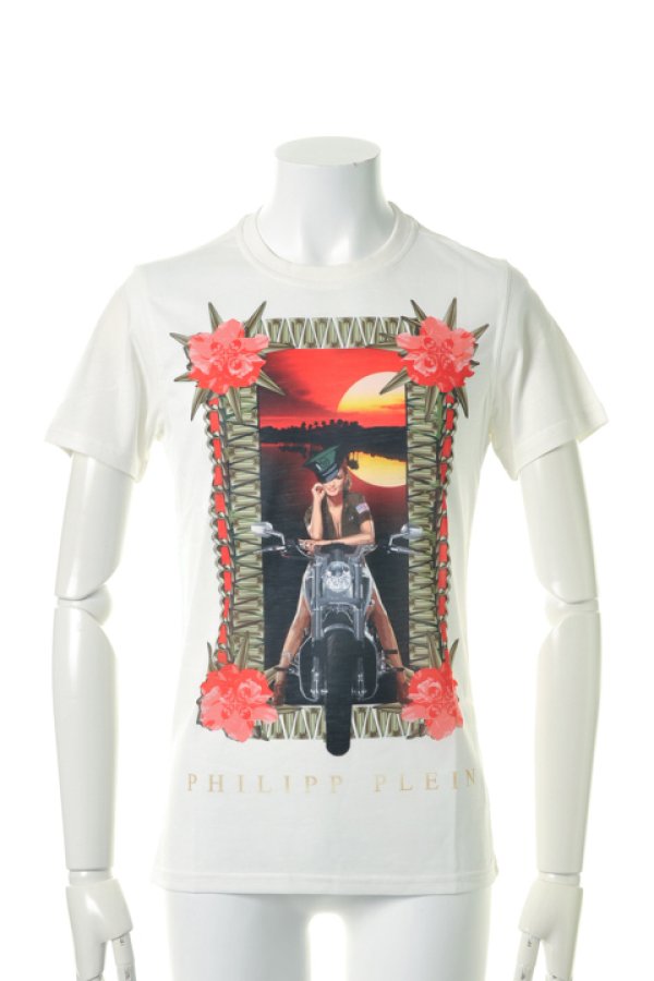 画像1: PHILIPP PLEIN HOMME フィリッププレインオム t-shirt "pinup biker"{-ACA} (1)